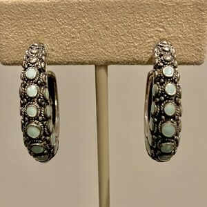 Turquoise Silver Half Hoop Earrings
